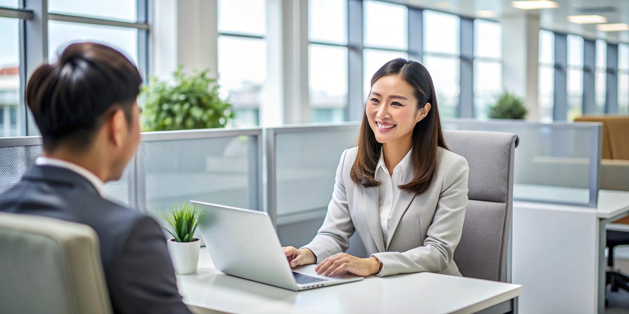 Professional financial advisor talking with a client in a bright modern office